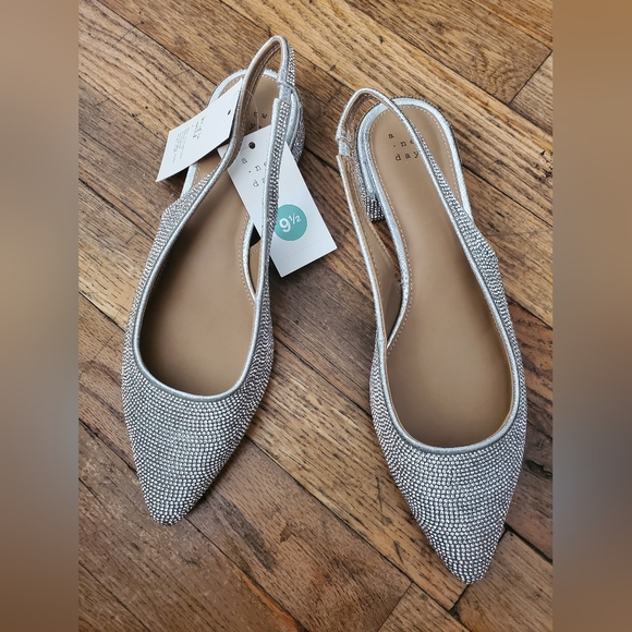 Women's Elle Rhinestone Slingback Pointed Toe Pumps - A New Day Silver - Picture 4 of 5